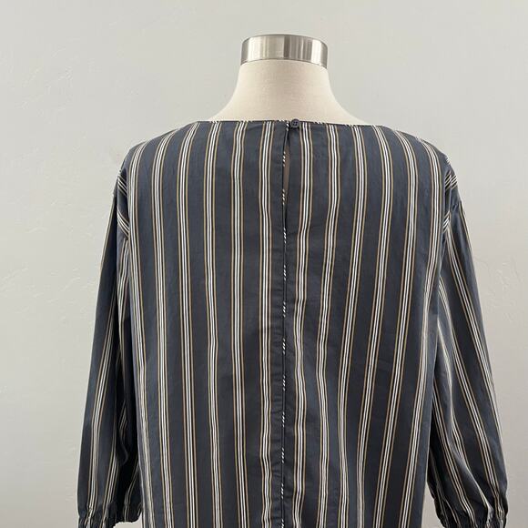 Lafayette 148 New York Striped Top 3/4 Sleeve Business Casual Cotton Gray Small - Picture 9 of 9